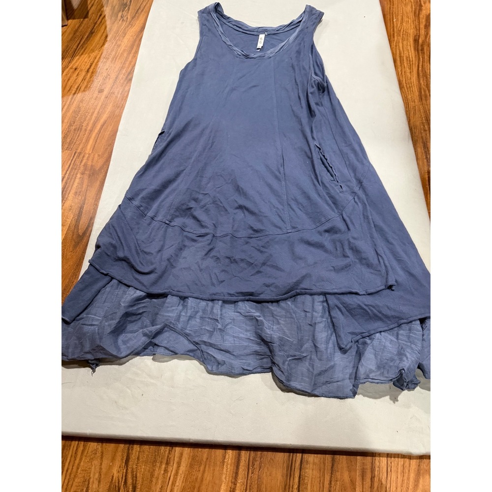 Lagenlook Womens Mur Mur Tiered Sleeveless Midi Dress M Navy Blue